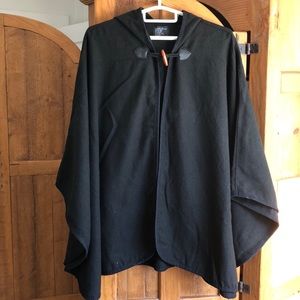 Black Hooded wool & acrylic cape / poncho